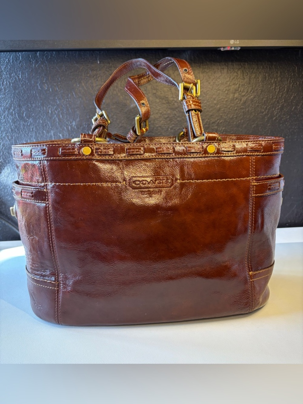 Coach Patent Leather Shoulder Tote with Gold Hardware! #11500 - Picture 1 of 16